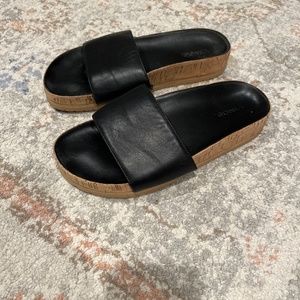 Vince black leather slides